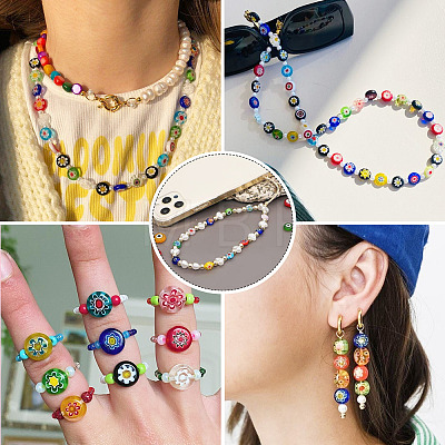 50Pcs 2 Colors Handmade Millefiori Lampwork Beads LAMP-TADJ0001-03A-1