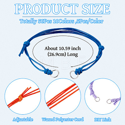 10Pcs Waxed Polyester Cord Bracelets Making AJEW-TAC00108-1