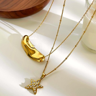 2Pcs 2 Styles 316L Surgical Stainless Steel Crystal Rhinestone Star Irregular Tube Pendant Necklaces WG0E33C-01-1