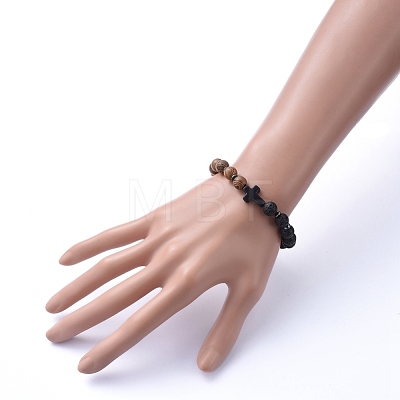 Natural Wood Beads Stretch Bracelets BJEW-JB05231-01-1