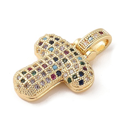 Brass Micro Pave Cubic Zirconia Pendants ZIRC-P121-01G-T-1