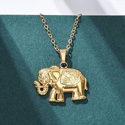 Elephant 304 Stainless Steel Pendant Necklaces NJEW-H059-06G-1