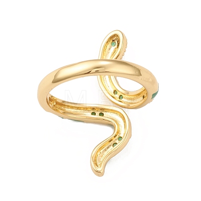 Cubic Zirconia Snake Open Cuff Ring with Enamel RJEW-F135-06G-1