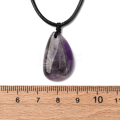 Natural & Synthetic Mixed Gemstone Teardrop Pendant Black Waxed Cord Adjustable Necklaces NJEW-G169-01-1