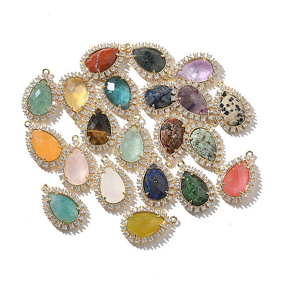 Natural & Synthetic Mixed Gemstone Faceted Teardrop Pendants G-I375-01G-1