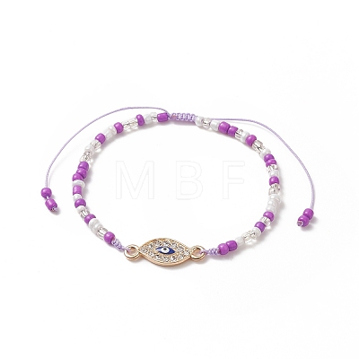 Alloy Enamel Evil Eye & Glass Seed Braided Bead Bracelet with Crystal Rhinestone for Women BJEW-JB09248-1
