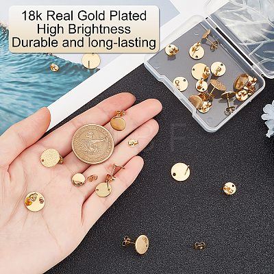 24Pcs 2 Style Flat Round 304 Stainless Steel Ear Stud Findings STAS-CN0001-01-1