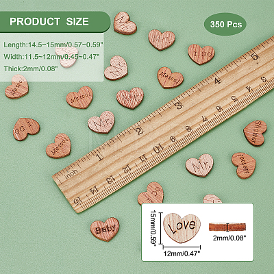 SUPERFINDINGS 4 Styles Heart with Love & Word Wood Cabochons WOOD-FH0001-90-1