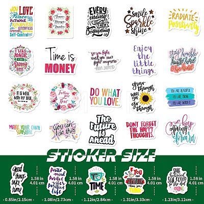 50Pcs PVC Self-Adhesive Inspirational Quote Stickers PW-WG60628-01-1