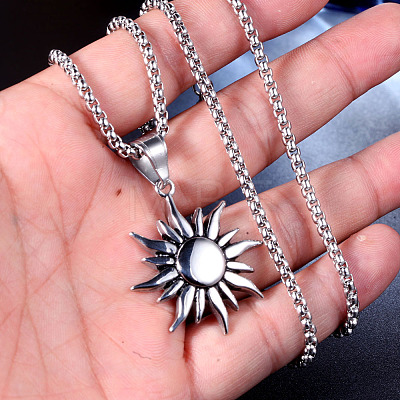 304 Stainless Steel Sun Pendant Box Chain Necklaces for Men FS-WG74900-03-1