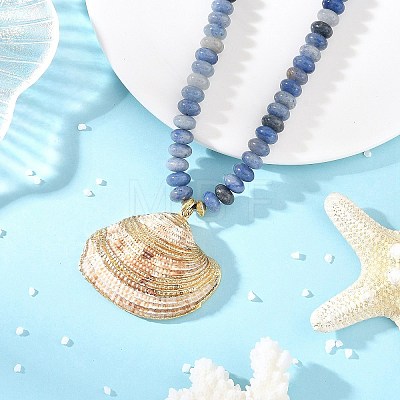 Ocean Electroplated Natural Scallop Shell Pendant Natural Mixed Stone Rondelle Braided Bead Necklaces NJEW-JN06445-1