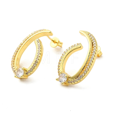 Brass Micro Pave Clear Cubic Zirconia Stud Earrings for Women EJEW-A040-07G-1