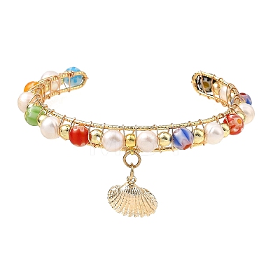 Brass Wire Wrapped Cuff Bangles BJEW-JB13955-1