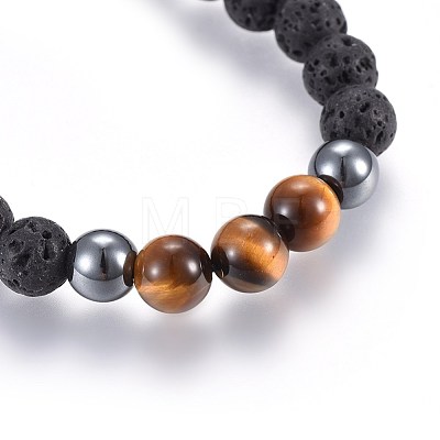 Natural Lava Rock and Non-Magnetic Synthetic Hematite Beads Braided Bead Bracelets BJEW-JB03975-25-1