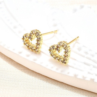 Heart Sparkling Cubic Zirconia Stud Earrings for Girl Women EJEW-H126-18G-1
