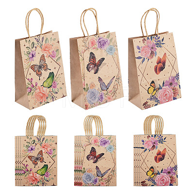 15Pcs 3 Styles Flower Butterfly Pattern Kraft Paper Bags CARB-TA0001-17-1
