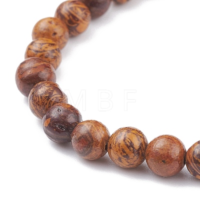 6.5mm Round Natural Elephant Skin Jasper/Miriam Stone/Calligraphy Beads Stretch Bracelet for Men Women BJEW-JB07087-03-1