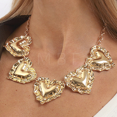 Alloy Textured Heart Bib Necklaces for Women WGBCDDA-01-1