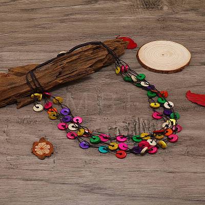 Ethnic Style Dyed Coconut Disc Beaded 3 Layer Necklaces for Women WG6DEC1-01-1