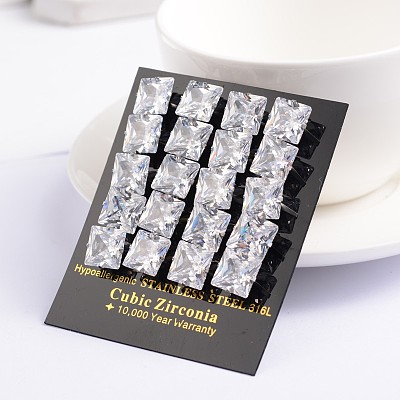 Square Cubic Zirconia Stud Earrings EJEW-H306-09P-9mm-1