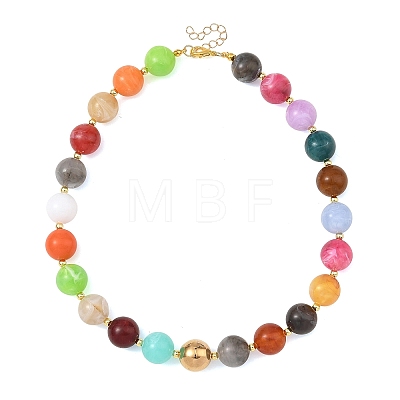 16MM Round Imitation Gemstone Acrylic Beaded Necklaces for Women NJEW-JN06481-1