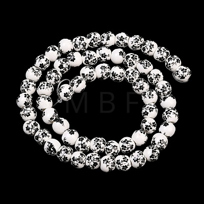 Floral Printed Porcelain Beads PORC-L004-6mm-07-1