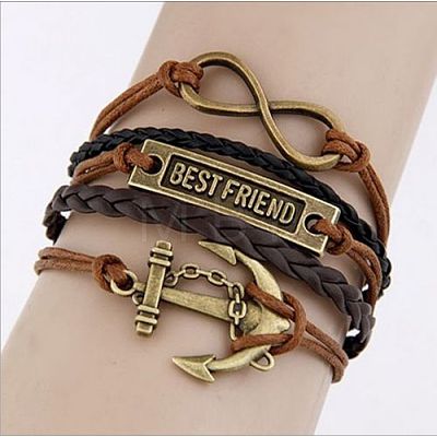 Imitation Leather Link Multi-strand Bracelets for Women Men WG5E2D4-01-1