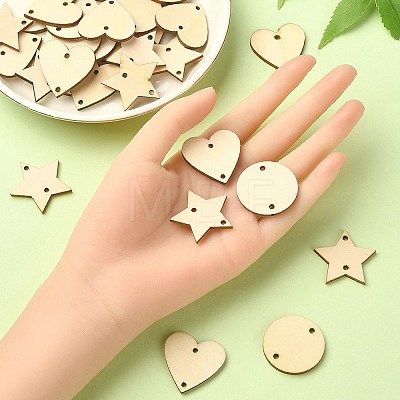 30Pcs 3 Styles Undyed Unfinished Wood Connector Charms WOOD-YW0001-12-1