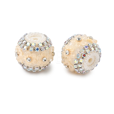 Bling Resin Rhinestone Flower Beads OACR-D310-01P-C-1