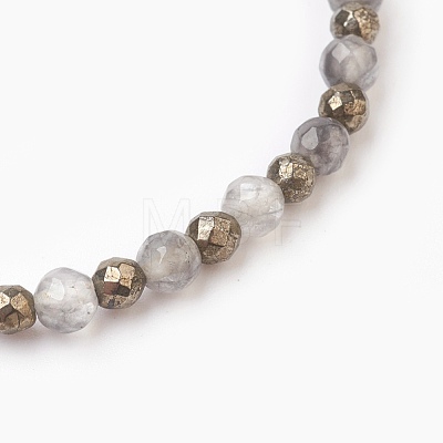 Natural Cloud Quartz & Pyrite Beads Stretch Bracelets BJEW-JB03884-1