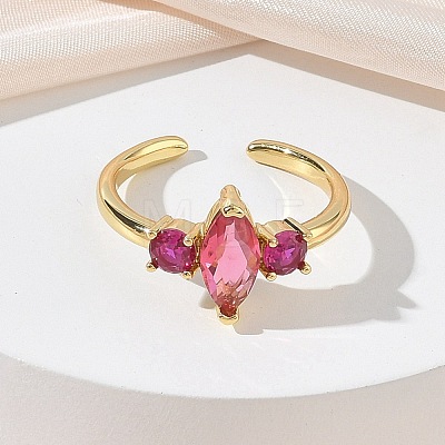 Brass Micro Pave Cubic Zirconia Cuff Open Rings for Women RJEW-L343-14G-1