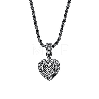 Brass Micro Pave Clear Cubic Zirconia Heart Pendant Rope Chain Necklaces for Women FS-WG43ED0-04-1