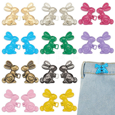 10 Sets 10 Colors Rabbit with Heart Spray Painted Alloy Adjustable Jean Button Pins DIY-FG0004-94-1