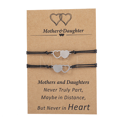 Stainless Steel Heart Wax Cord Adjustable Mother's Day Parent-Child Card Bracelet Set ST7098685-1