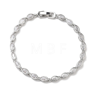 Horse Eye Brass Micro Pave Clear Cubic Zirconia Link Chain Bracelets for Women BJEW-C156-07B-P-1