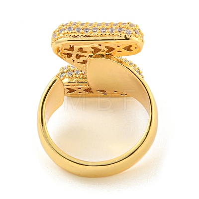 Brass Micro Pave Clear Cubic Zirconia Letter Open Cuff Ring for Women RJEW-M173-01G-Z-1