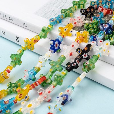 Cross Handmade Millefiori Glass Beads Strands LK-R004-31-1