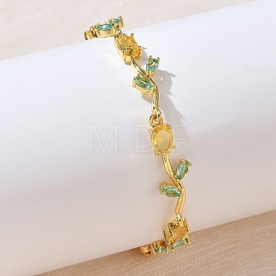 Brass Glass Flower Link Chain Bracelets KK-CBA7DFA-01G-10-1