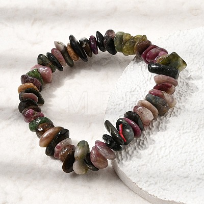 Natural Multicolor Tourmaline Chip Beaded Stretch Bracelets GG-CBA0FEA-01C-1