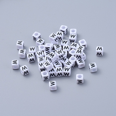 Letter W White Letter Acrylic Cube Beads X-PL37C9308-W-1