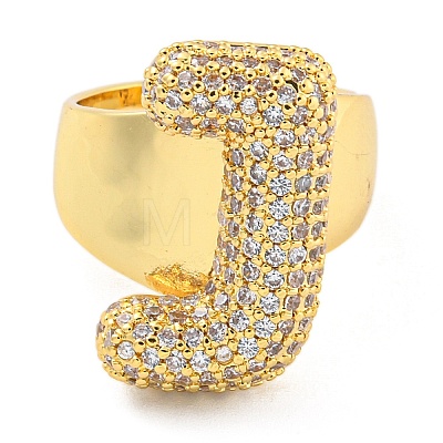 Brass Micro Pave Clear Cubic Zirconia Letter Open Cuff Ring for Women RJEW-M173-01G-J-1