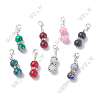 Glass Round Pendant Decorations HJEW-AL0090-1