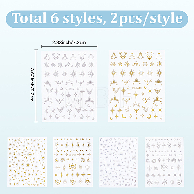 12Pcs 6 Styles Nail Art Stickers Decals FIND-SP0004-60-1