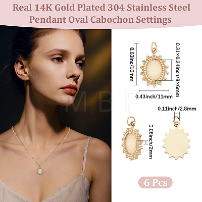 6Pcs 304 Stainless Steel Pendant Cabochon Settings STAS-BBC0010-57-1