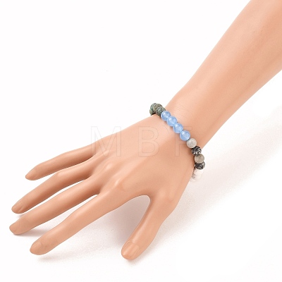 Round Natural & Synthetic Gemstone Beaded Stretch Bracelets BJEW-JB05596-1