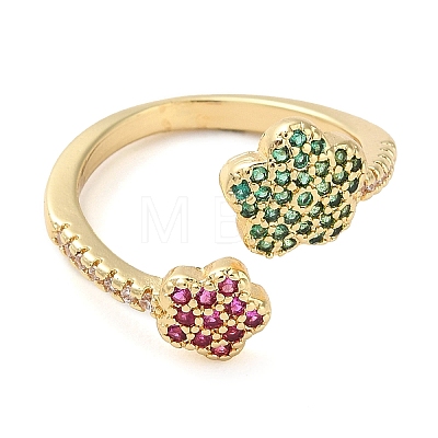 Rack Plating Brass Micro Pave Cubic Zirconia Open Cuff Rings RJEW-K266-02G-1