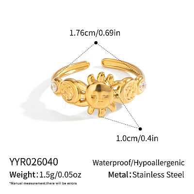304 Stainless Steel Micro Pave Cubic Zirconia Cuff Open Rings for Women EU8307-1