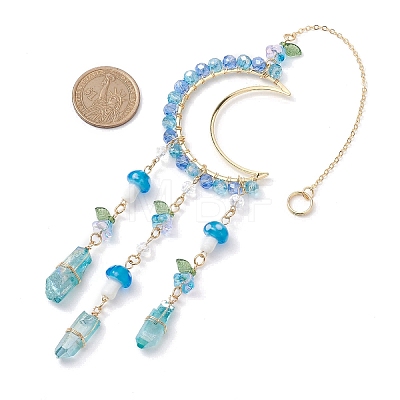 Glass Beads Wire Wrapped Brass Moon Pendant Decorations HJEW-TA00239-1