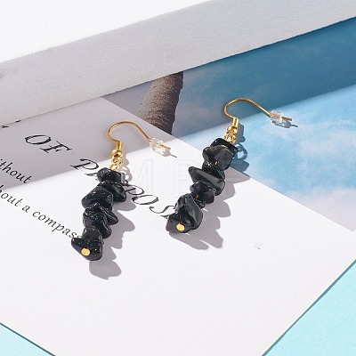 Natural Obsidian Chip Beaded Dangle Earrings EJEW-JE04788-08-1