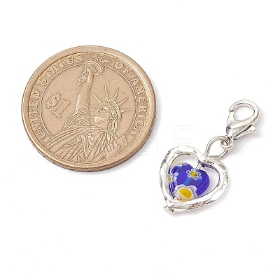 Heart Millefiori Glass & Alloy Pendant Decorations HJEW-JM02836-1